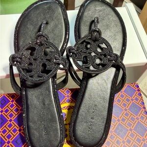 Tory Burch Miller Pave Crystal Sandals Black Size 9